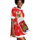 FacePajamas Christmas Dress-2ML-SDS Custom Pet Face Dog Socks Red Hat Snowflake Chrismas Nightdress Personalized Women's Christmas Dress Pajamas