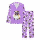 FacePajamas Pajama Custom Pet Face & Name Pajamas Sleepwear Purple Personalized Women's Slumber Party Long Pajama Set