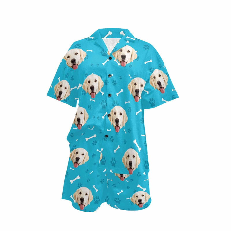 FacePajamas Pajama Custom Pet Face Pajamas Dog&Bone Women's V-Neck Short Pajama Set Personalised Sleep or Loungewear For Her