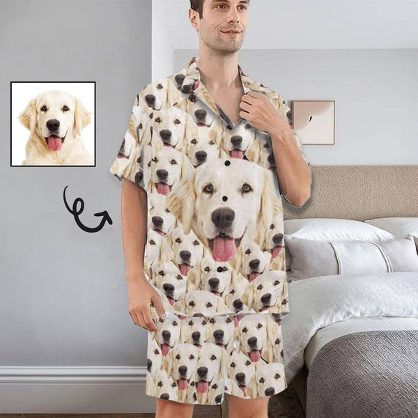 FacePajamas Pajama Custom Pet Face Pajamas Personalized My Lovely Dog Men's V-Neck Short Sleeve Pajama Set Funny Gift