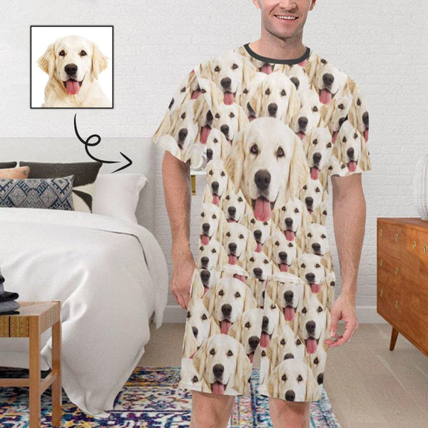 FacePajamas Pajama Custom Pet Pajamas Face Seamless Dog Men's Sleepwear Personalized Photo Men's Crew Neck Short Sleeve Pajama Set