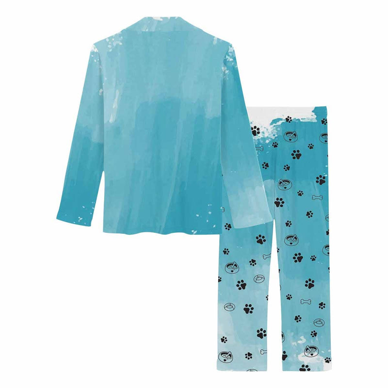 FacePajamas Pajama Custom Pet Photo & Name Pajamas Sleepwear Sky Blue Personalized Women's Slumber Party Long Pajama Set