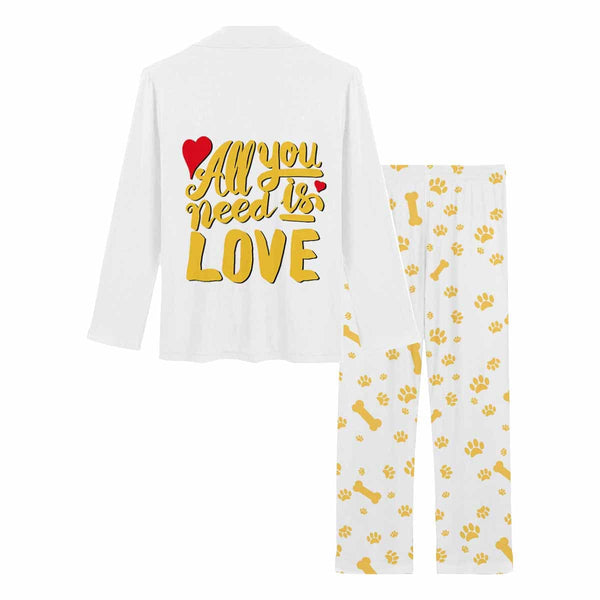 FacePajamas Pajama Custom Pet Photo & Name Pajamas Sleepwear Yellow Bones Personalized Women's Slumber Party Long Pajama Set
