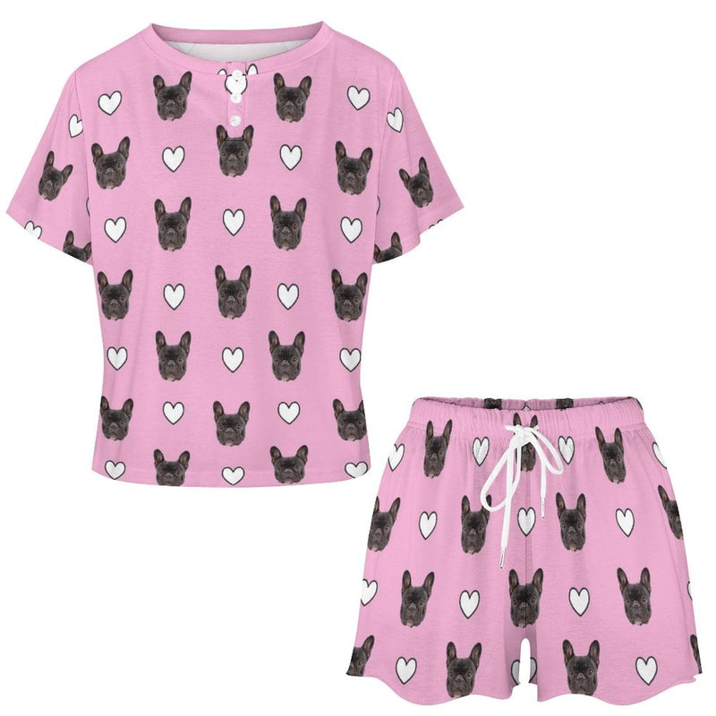 FacePajamas Pajama-2ML-SDS Custom Pet Purple Pajama Set Women's Short Sleeve Top and Shorts Loungewear Athletic Tracksuits