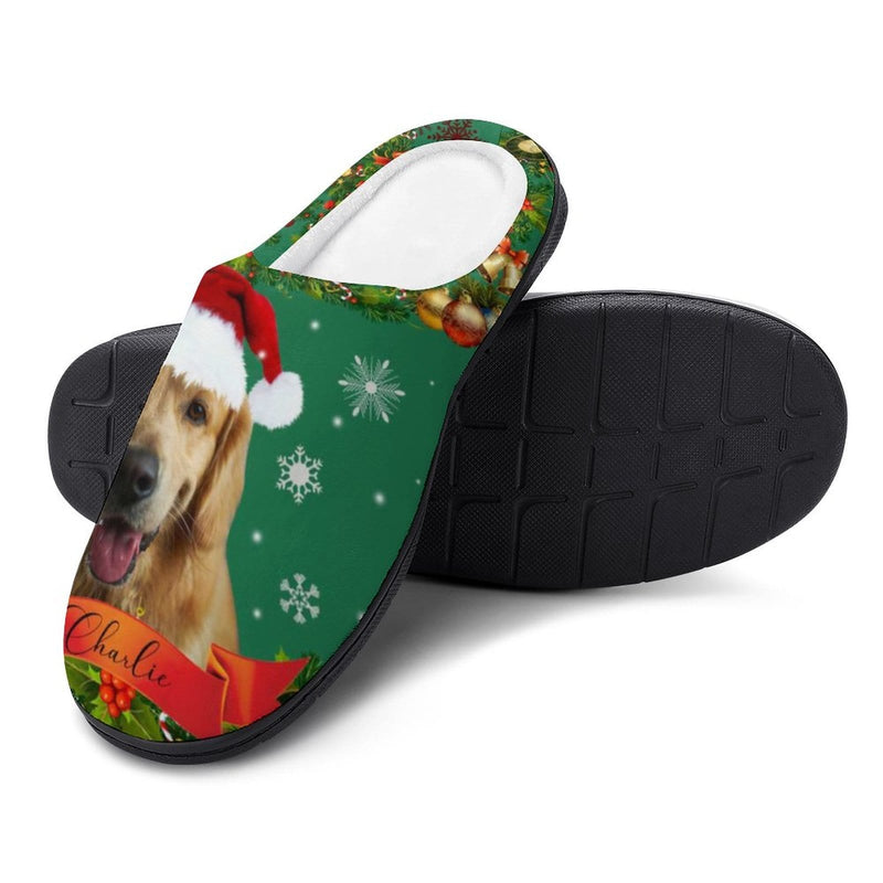 FacePajamas Slippers-2YX-SDS Custom Pet's Photo  & Name Christmas Hat All Over Print Cotton Slippers