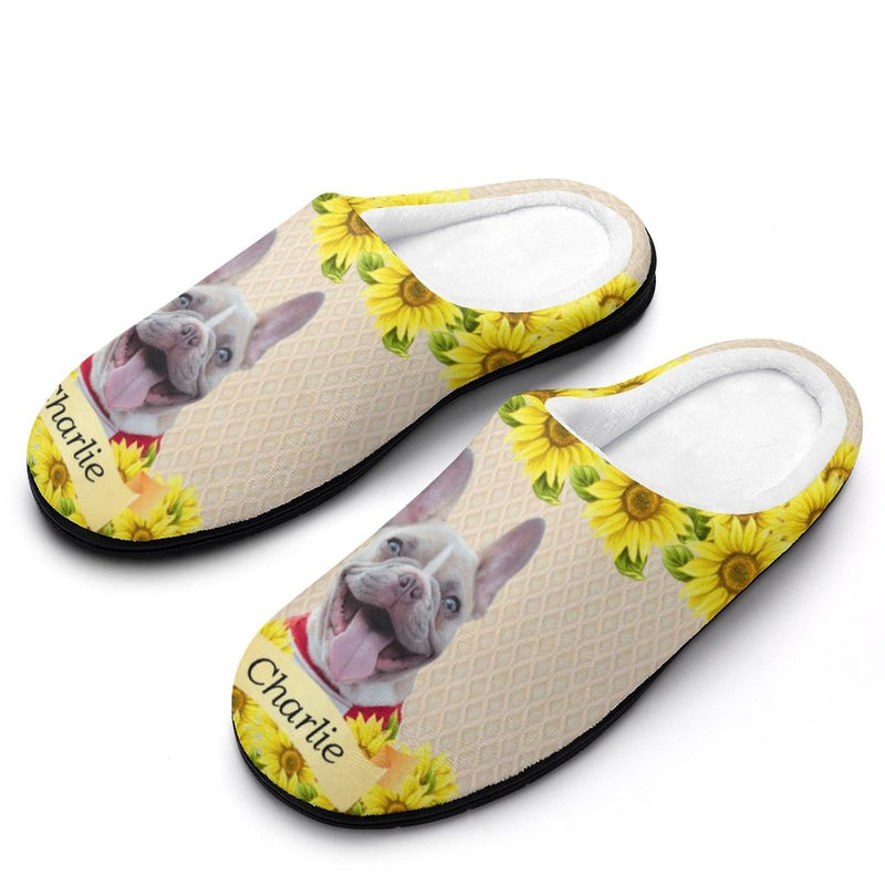 FacePajamas Slippers-2YX-SDS Custom Pet's Photo  & Name Sunflower All Over Print Cotton Slippers
