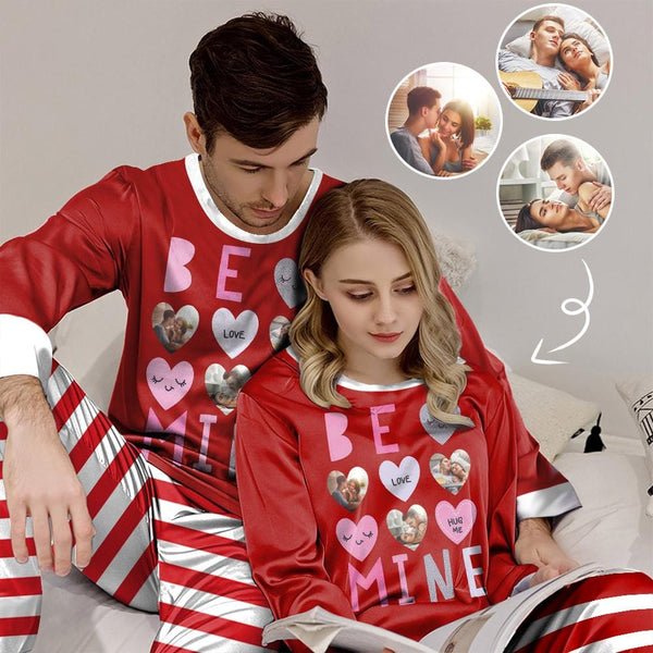 FacePajamas Pajama Custom Photo Be Mine Couple Matching Pajamas Personalized Photo Sleepwear Sets Funny Gift