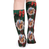 FacePajamas Sublimated Crew Socks-2WH-SDS Custom Photo Bow Tie Sublimated Crew Socks Personalized Funny Photo Socks Gift for Christmas