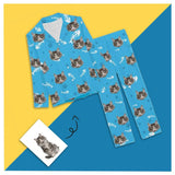 FacePajamas Pajama Custom Photo Cat Paw and Fish Bone Sleepwear Personalized Women's Slumber Party Long Pajama Set