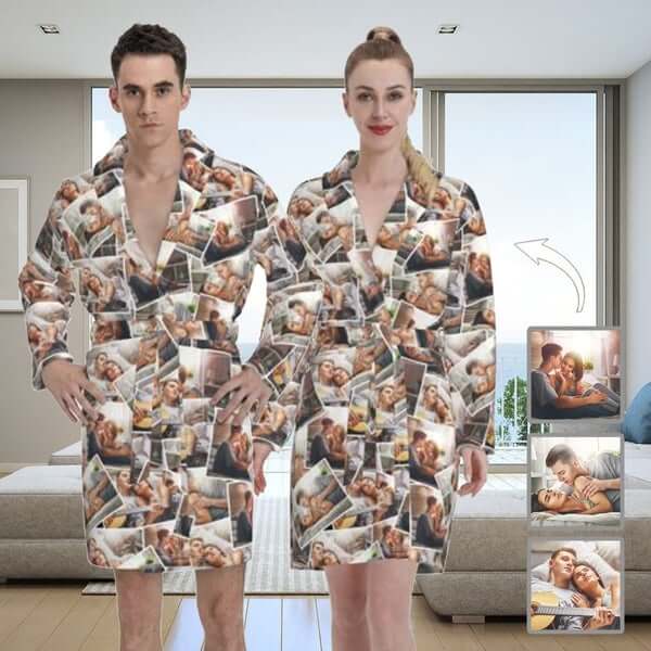 FacePajamas Pajama-2YX-ZW Custom Photo Couple Matching Pajamas Robe Fleece Loungewear