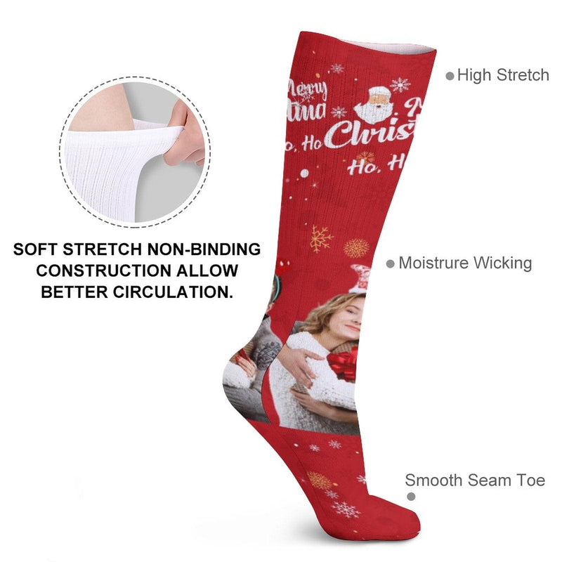 FacePajamas Sublimated Crew Socks-2WH-SDS Custom Photo Couple Red Background Sublimated Crew Socks Personalized Funny Photo Socks Gift for Christmas