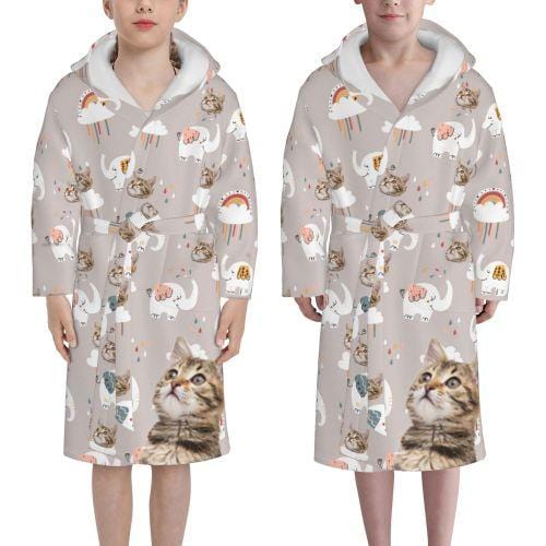 FacePajamas Pajama-2YX-ZW Custom Photo Cute Kitten Rainbow Nightgown Pajamas Personalized Kid's Robe Pajama Fleece Loungewear