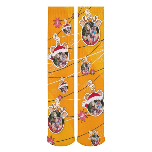 FacePajamas Sublimated Crew Socks-2WH-SDS Custom Photo Line Yellow Sublimated Crew Socks Personalized Funny Photo Socks Gift for Christmas