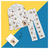 FacePajamas Pajama Custom Photo Pajamas My Pet Dog Paw and Bone White Background Sleepwear Personalized Women's Long Pajama Set