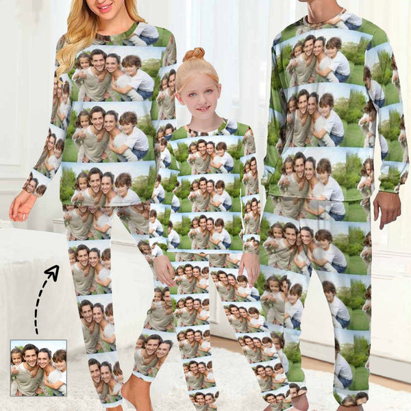 FacePajamas Pajama Custom Photo Paved Sleepwear Personalized Family Slumber Party Matching Long Sleeve Pajamas Set