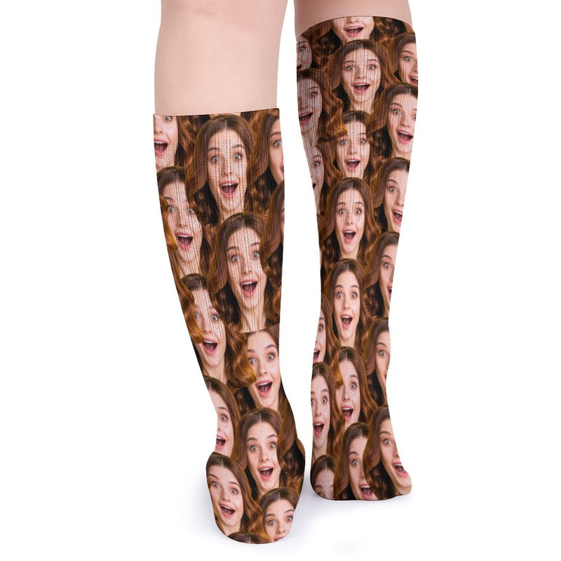 FacePajamas Sublimated Crew Socks-2WH-SDS Custom Seamless Funny Face Sublimated Crew Socks Personalized Pohto Face on Socks All Over Print Gift Unisex