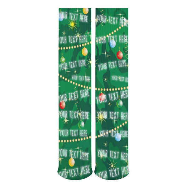 FacePajamas Sublimated Crew Socks-2WH-SDS Custom Text Green Background Sublimated Crew Socks Personalized Socks Gift for Christmas