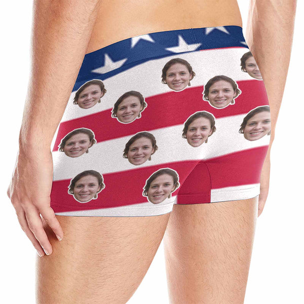 FacePajamas Men Underwear Custom Waistband Boxer Briefs Love You Flag Personalized Face&Name Design Funny Underwear for Men