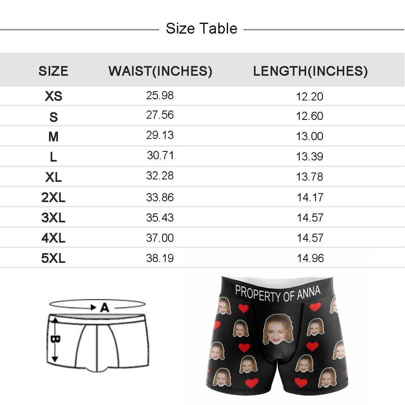 FacePajamas Men Underwear Custom Waistband Boxer Briefs Love You Story Personalized Face&Text Design Funny Underwear for Men