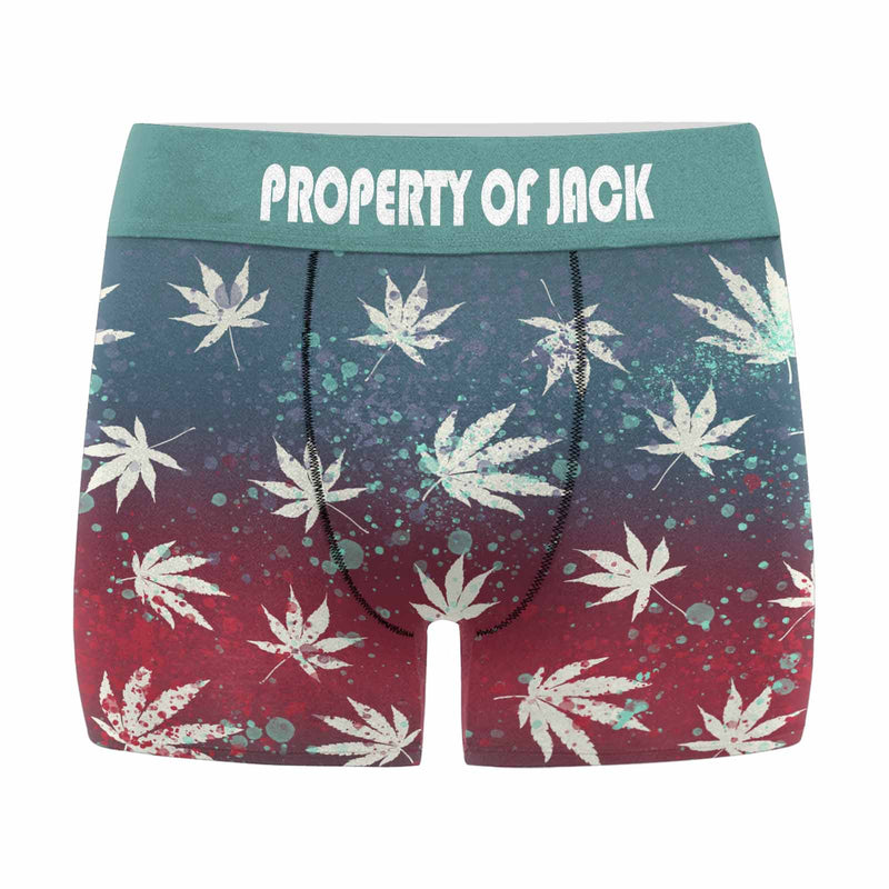 FacePajamas Men Underwear Custom Waistband Boxer Briefs Men's Personalized Maple Leaf Pattern Underwear with Custom Text
