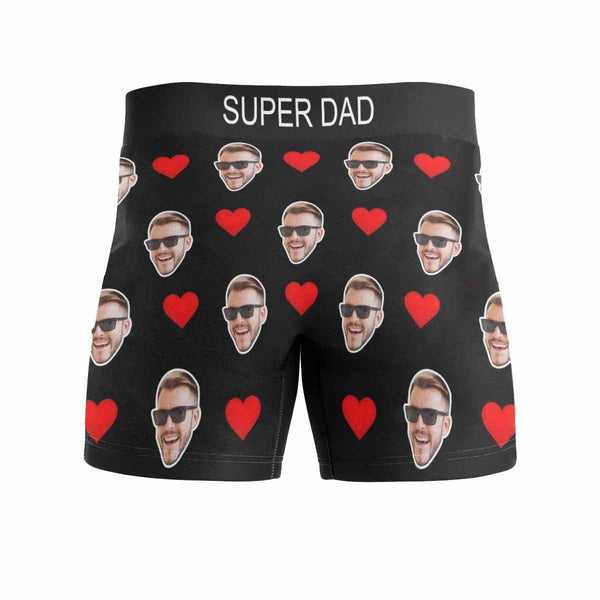 FacePajamas Men Underwear Custom Waistband Boxer Briefs My Super Dad Personalized Face&Text Design Underwear Father's Day Gift for Him