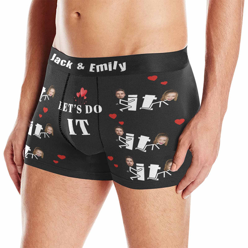 FacePajamas Men Underwear Custom Waistband Boxer Briefs Personalized Let's Do It Underwear with Custom Text&Name for Men