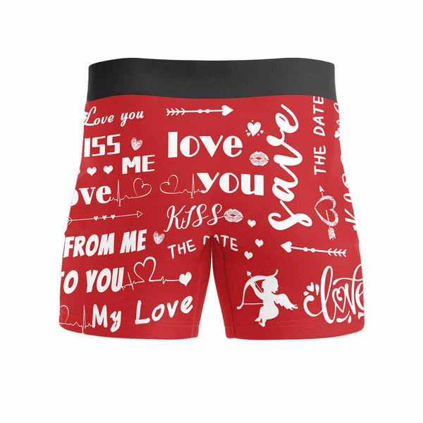 FacePajamas Men Underwear Custom Waistband Boxer Briefs Personalized Love You My Love Kiss Me Men's Underwear with Custom Text