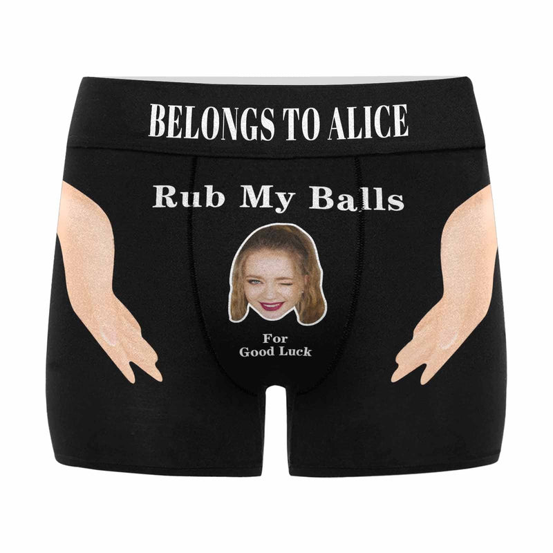 FacePajamas Men Underwear Custom Waistband Boxer Briefs Personalized Rub My Balls Underwear with Custom Text