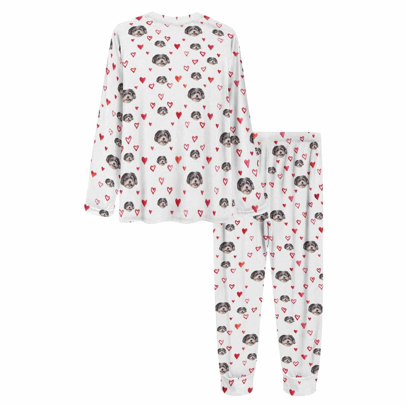 FacePajamas Custom Women's Red Heart Long Crew Neck Pajama Set Valentine's Day with My Special Sweetheart