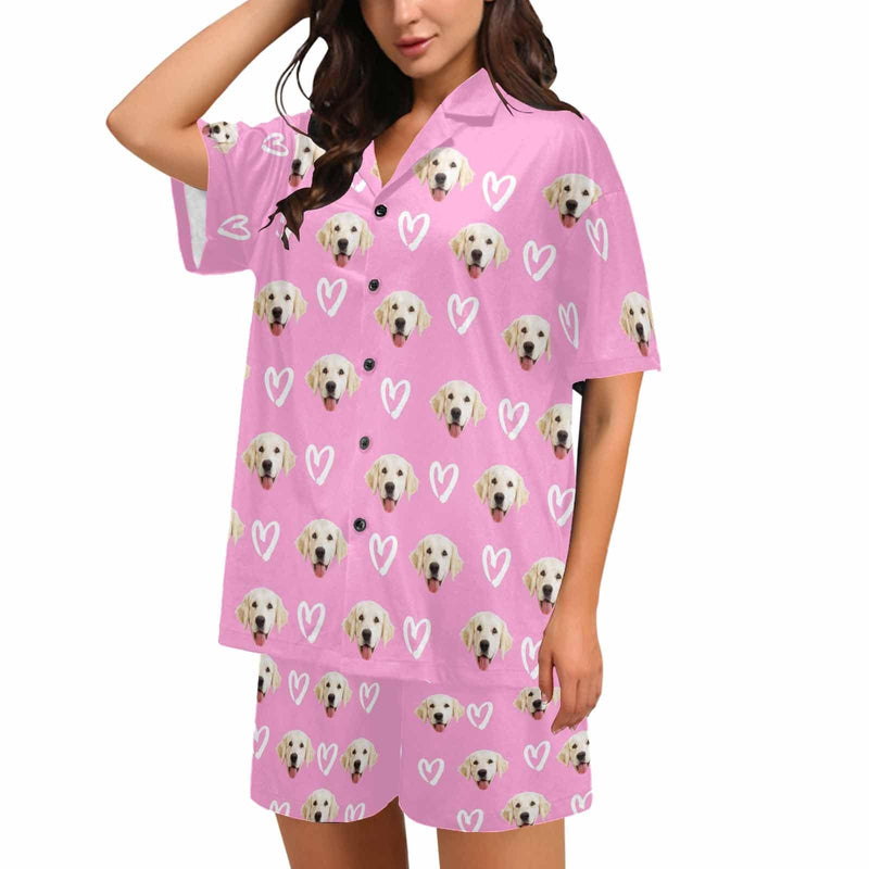 FacePajamas Custom Women's Short V-Neck Pink Pajama Set Valentine's Day with My Special Sweetheart