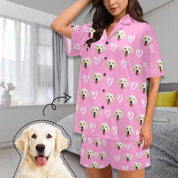 FacePajamas Custom Women's Short V-Neck Pink Pajama Set Valentine's Day with My Special Sweetheart