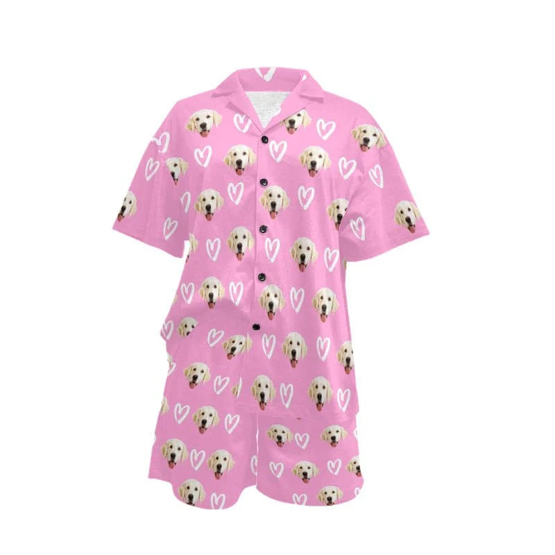 FacePajamas Pet Pajama Custom Women's Short V-Neck Pink Pajama Set Valentine's Day with My Special Sweetheart