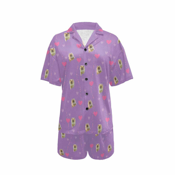 FacePajamas Custom Women's Short V-Neck Purple Pajama Set Valentine's Day with My Special Sweetheart