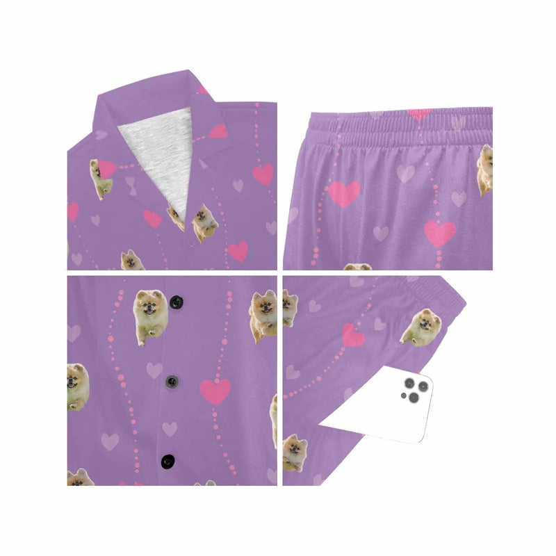 FacePajamas Custom Women's Short V-Neck Purple Pajama Set Valentine's Day with My Special Sweetheart