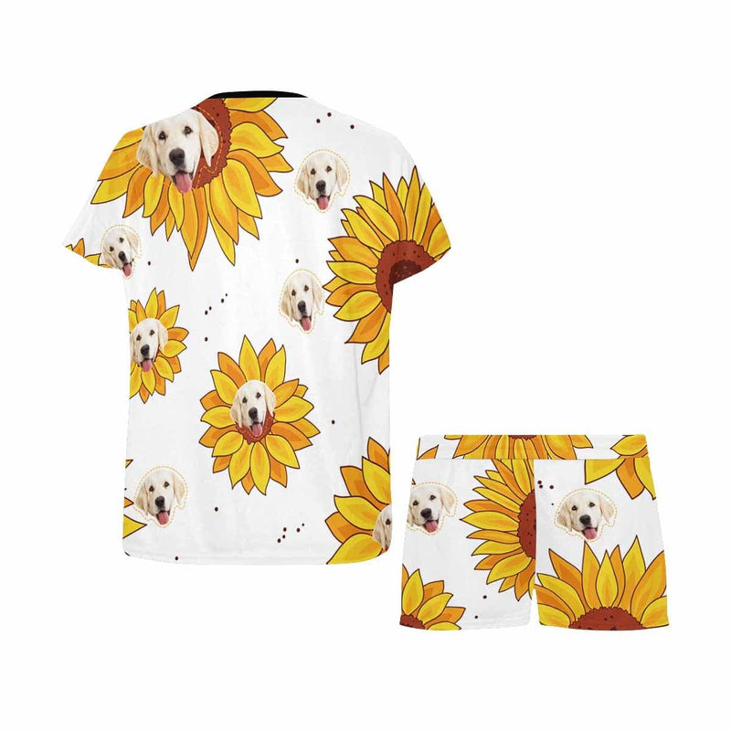 FacePajamas Pajama Custom Womens Short Pajamas Yellow Sunflower Loungewear Face Personalized Women's Short Pajama Set