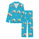 FacePajamas Pajama Dog / Blue / XS Custom Face Pajamas My Pet Dog Paw and Bone Sleepwear Personalized Women's Long Pajama Set
