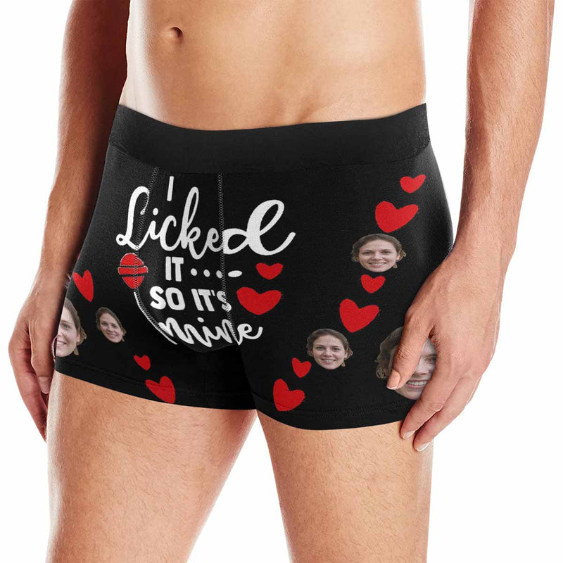 FacePajamas Underwear Face / Black / XS [Made In USA] Custom Men's Boxer Briefs with Girlfriend Face I Licked It Red Love Personalized Boxers Underwear For Valentine's Day Gift