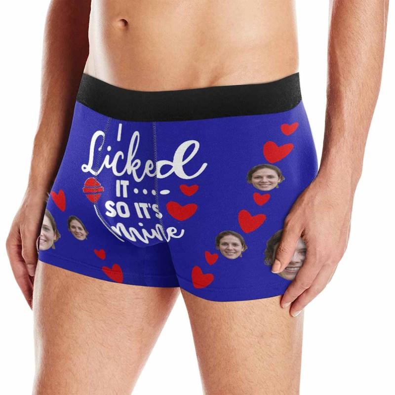 FacePajamas Underwear Face / Blue / XS [Made In USA] Custom Men's Boxer Briefs with Girlfriend Face I Licked It Red Love Personalized Boxers Underwear For Valentine's Day Gift