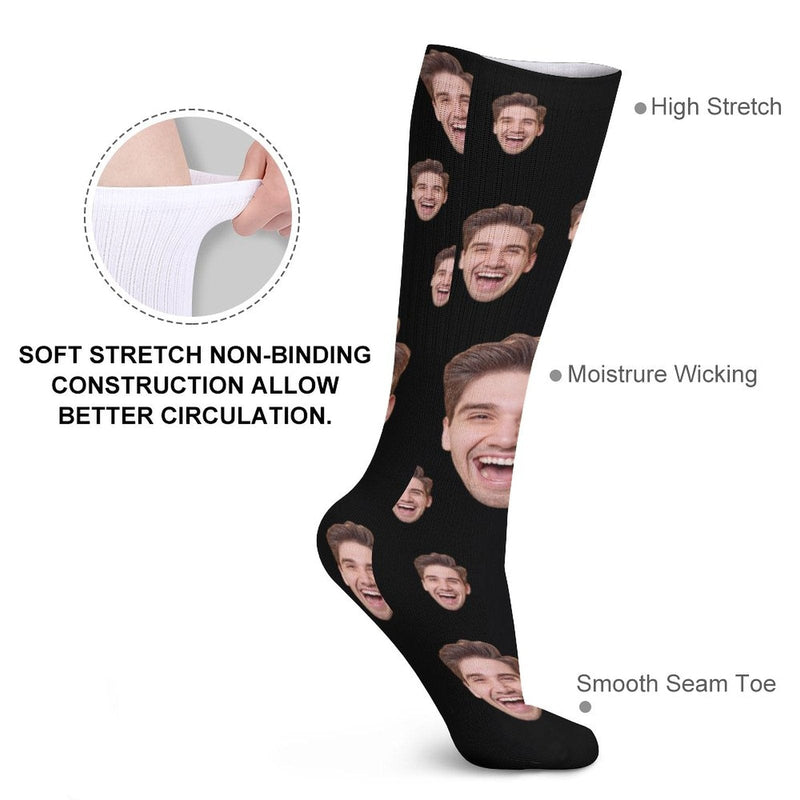 FacePajamas Sublimated Crew Socks-2WH-SDS Face on Socks Custom Black Background Personalized Sublimated Crew Socks Gift Idea For Men Women