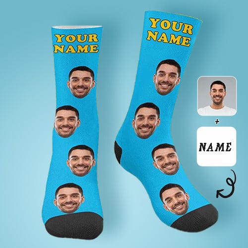 FacePajamas Sublimated Crew Socks Face on Socks Custom Name Printed Photo Socks Personalized Hello Boyfriend Sublimated Crew Socks
