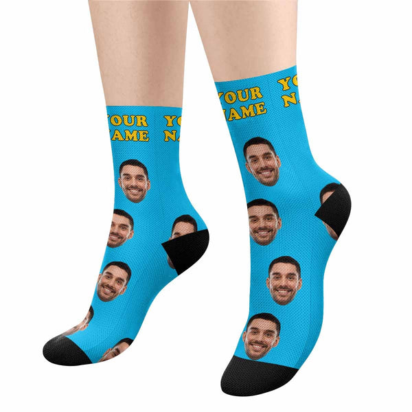 FacePajamas Sublimated Crew Socks Face on Socks Custom Name Printed Photo Socks Personalized Hello Boyfriend Sublimated Crew Socks