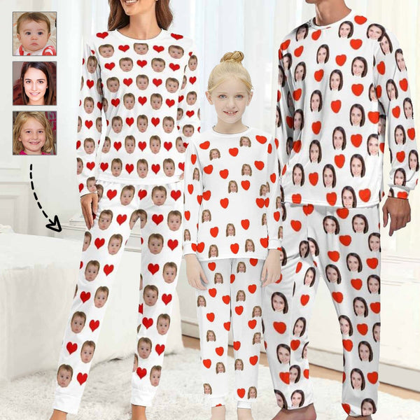 FacePajamas Pajama Family Matching Pajamas Custom Face Love Heart Sleepwear Personalized Family Matching Long Sleeve Pajama Set