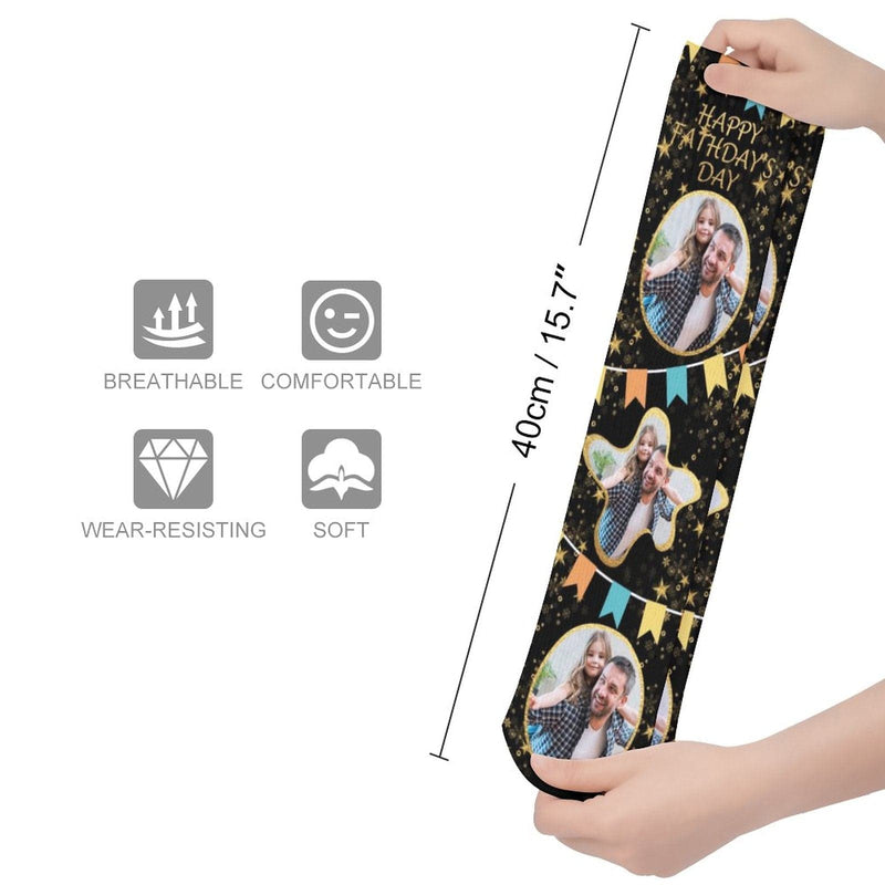 FacePajamas Sublimated Crew Socks-2WH-SDS Fathers Day Socks With Custom Photo Star Happy Father's Day Personalized Sublimated Crew Socks Gift For Australian Father's Day