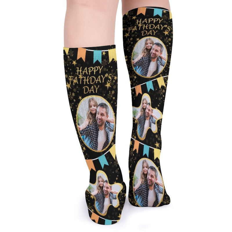 FacePajamas Sublimated Crew Socks-2WH-SDS Fathers Day Socks With Custom Photo Star Happy Father's Day Personalized Sublimated Crew Socks Gift For Australian Father's Day