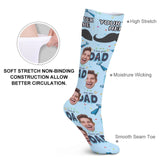 FacePajamas Sublimated Crew Socks-2WH-SDS Fathers Day Socks With Custom Text & Face Beard Blue Background Personalized Sublimated Crew Socks Gift For Australian Father's Day