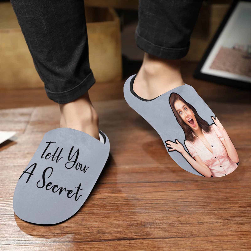 FacePajamas Slippers For Men / S Couple Gift Grey Custom Photo&Text All Over Print Personalized Non-Slip Cotton Slippers For Girlfriend Boyfriend