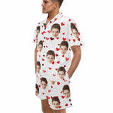 FacePajamas Pajama For Men / S [Couple Pajamas] Custom Face Pajamas Red Love Summer Loungewear Personalized Couple Matching V-Neck Short Pajama Set