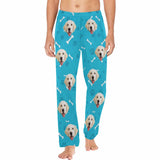 FacePajamas Pajama Shirt&Pants For Men / S Custom Couple Face Dog Bone Paw Print Blue Background Sleepwear Personalized Women's&Men's Slumber Party Long Pajama Pants