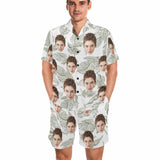 FacePajamas Pajama For Men / S Personalized Couples Pajamas Summer Leaf Loungewear Custom Face Couple Matching V-Neck Short Pajama Set
