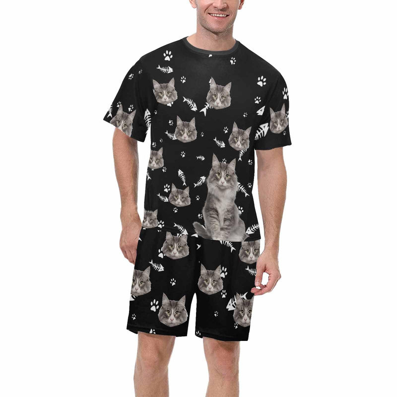 FacePajamas Pajama For Men / S Personalized Pet Face Couple Pajamas Custom Cute Cat Couple Matching Crew Neck Short Pajama Set